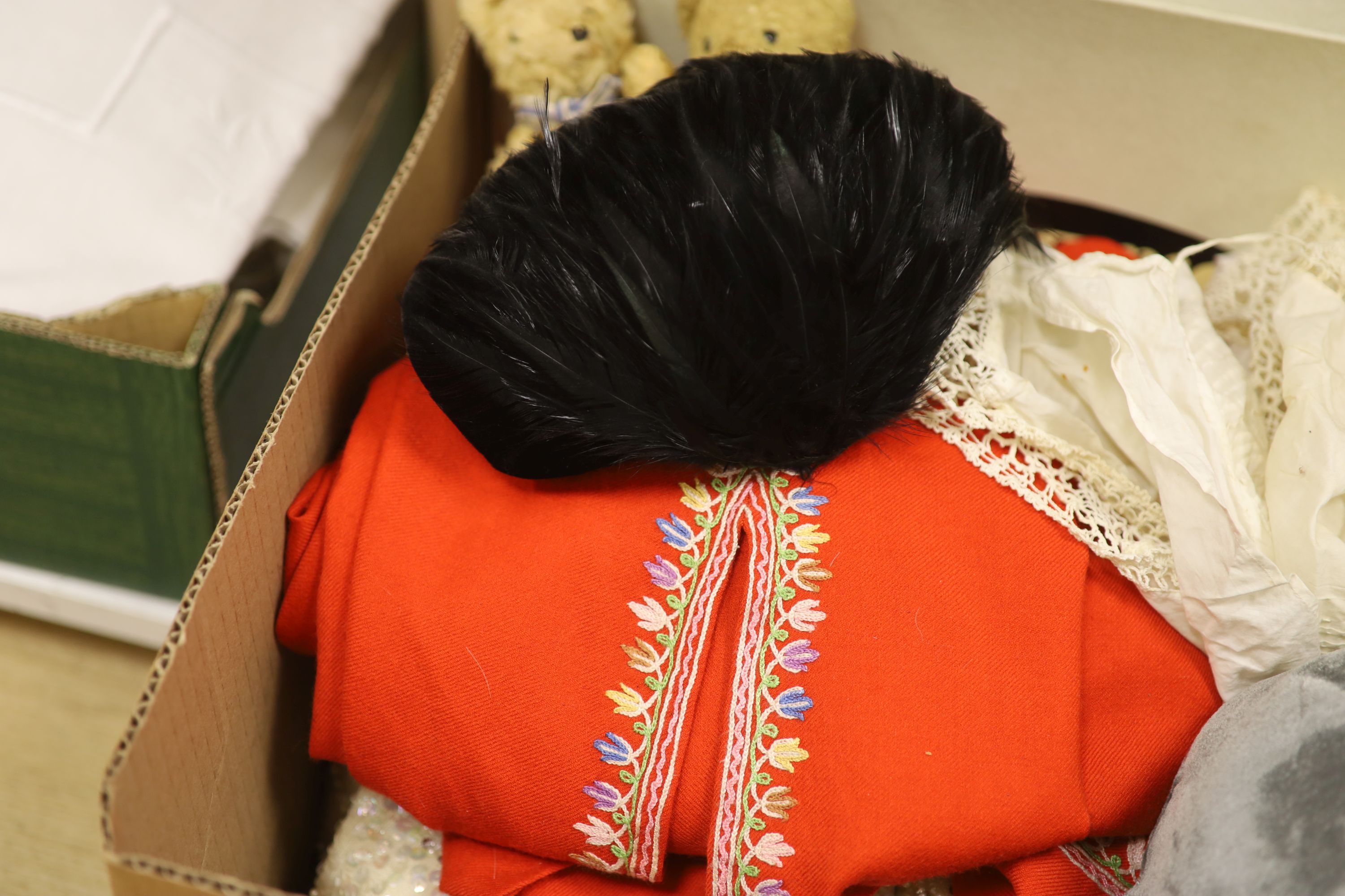 A red wool embroidered coat etc